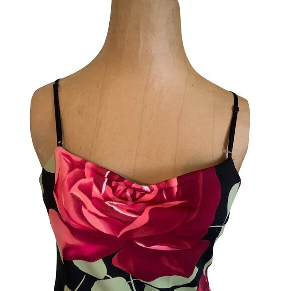 VTG Dress Y2K High-Low MIDI Spaghetti Strap Black Red Floral Sz M Goth Grunge - Picture 10 of 16